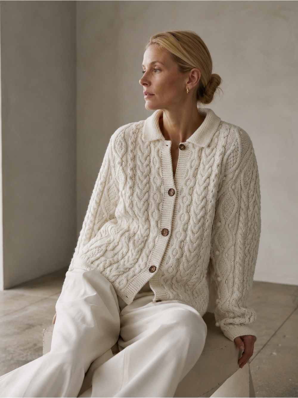 Rey Wear Hand Knit Ivory Cable Knit Cardigan XL Light Academia cottagecore